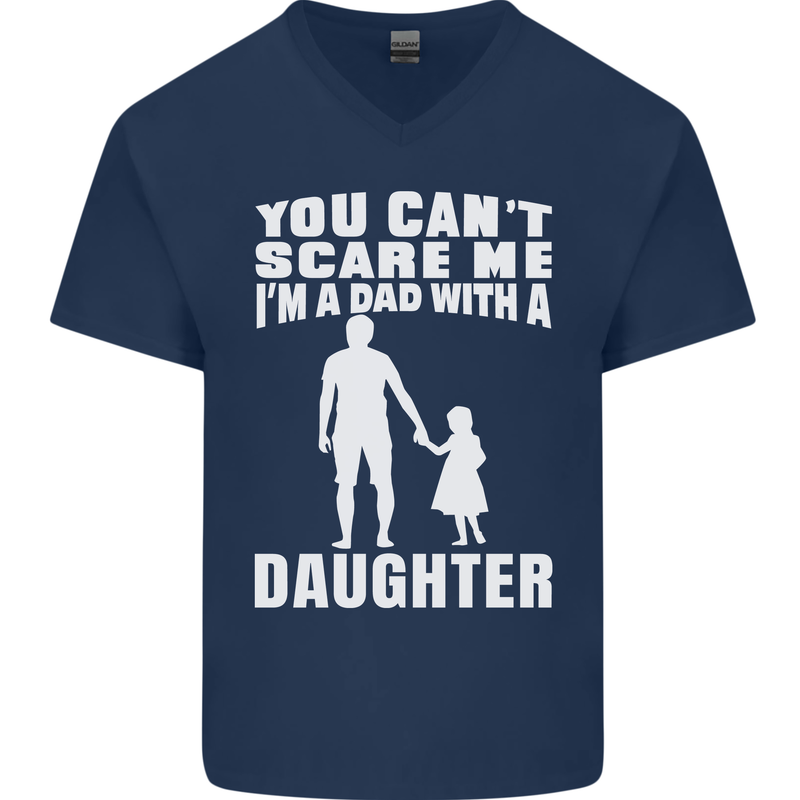 Dad With a Daughter Funny Fathers Day Mens V-Neck Cotton T-Shirt Navy Blue