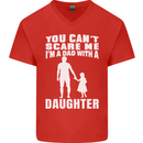 Dad With a Daughter Funny Fathers Day Mens V-Neck Cotton T-Shirt Red