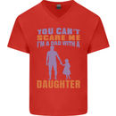 Dad With a Daughter Funny Fathers Day Mens V-Neck Cotton T-Shirt Red