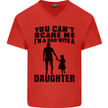 Dad With a Daughter Funny Fathers Day Mens V-Neck Cotton T-Shirt Red