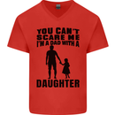 Dad With a Daughter Funny Fathers Day Mens V-Neck Cotton T-Shirt Red