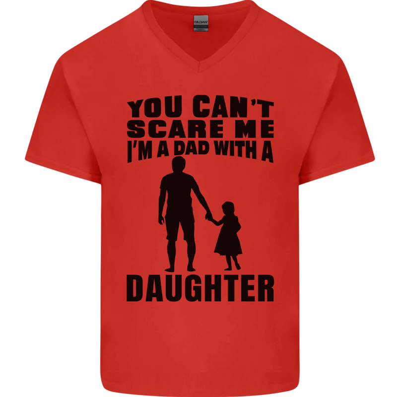 Dad With a Daughter Funny Fathers Day Mens V-Neck Cotton T-Shirt Red