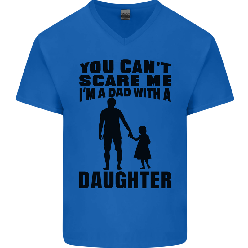 Dad With a Daughter Funny Fathers Day Mens V-Neck Cotton T-Shirt Royal Blue