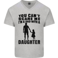 Dad With a Daughter Funny Fathers Day Mens V-Neck Cotton T-Shirt Sports Grey