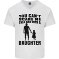 Dad With a Daughter Funny Fathers Day Mens V-Neck Cotton T-Shirt White