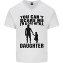 Dad With a Daughter Funny Fathers Day Mens V-Neck Cotton T-Shirt White