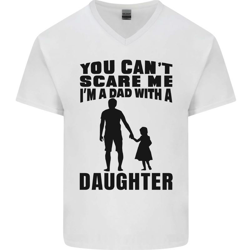 Dad With a Daughter Funny Fathers Day Mens V-Neck Cotton T-Shirt White
