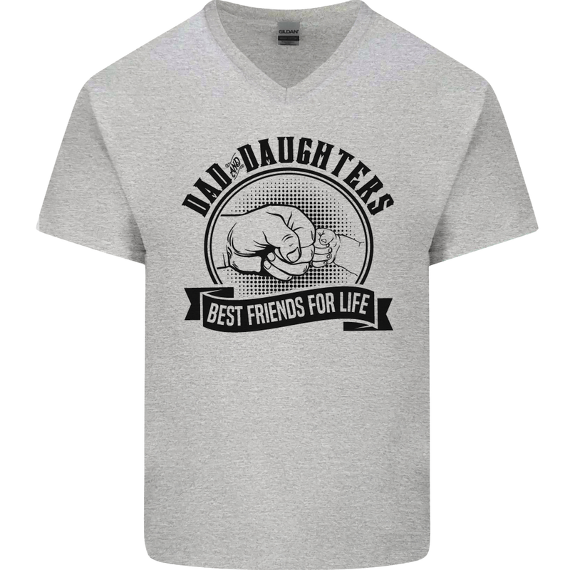 Dad & Daughters Best Friends Father's Day Mens V-Neck Cotton T-Shirt Sports Grey