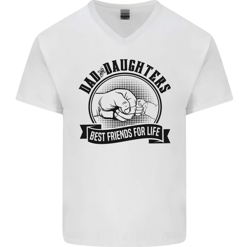 Dad & Daughters Best Friends Father's Day Mens V-Neck Cotton T-Shirt White