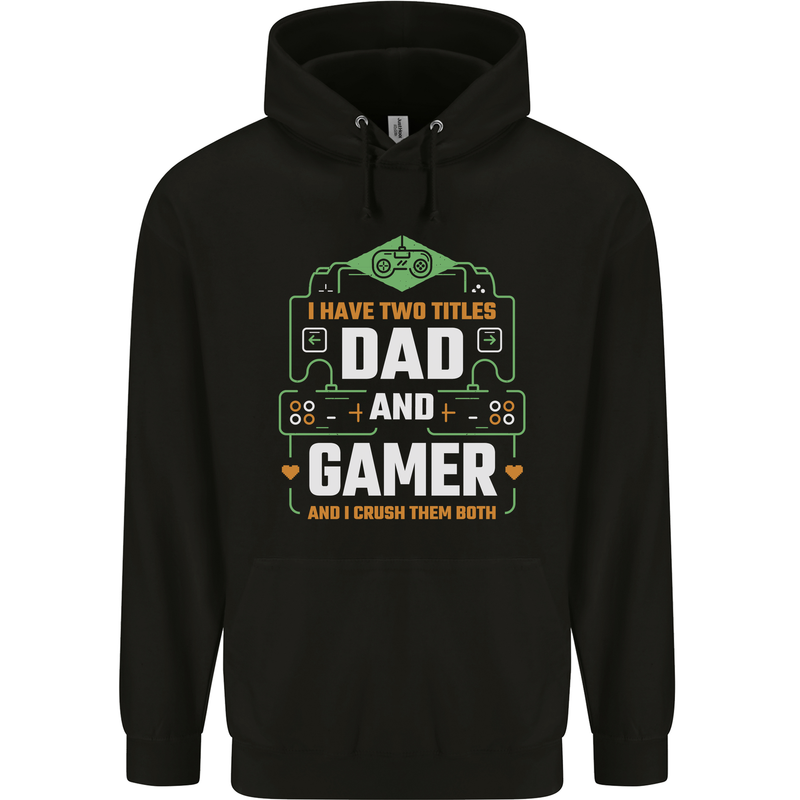 Dad & Gamer Funny Fathers Day Gaming Childrens Kids Hoodie Black