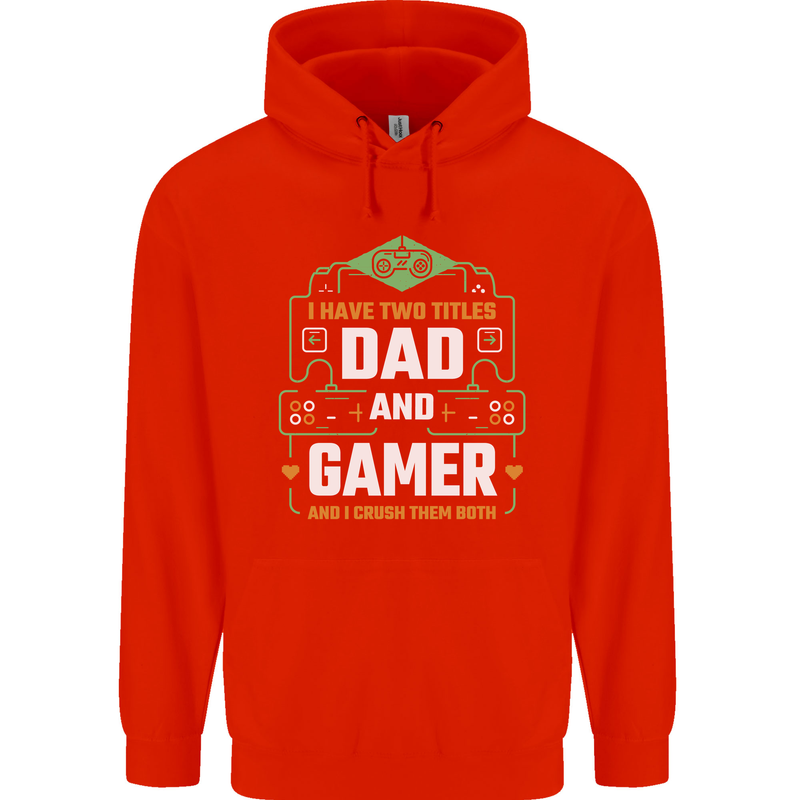 Dad & Gamer Funny Fathers Day Gaming Childrens Kids Hoodie Bright Red