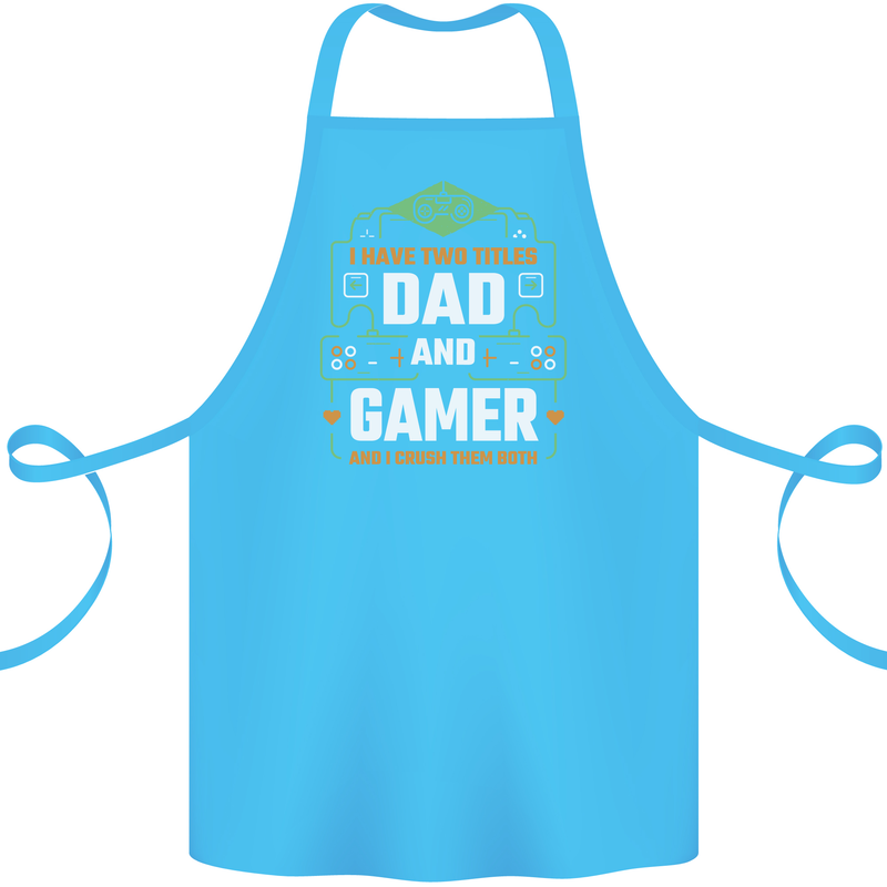 Dad & Gamer Funny Fathers Day Gaming Cotton Apron 100% Organic Turquoise