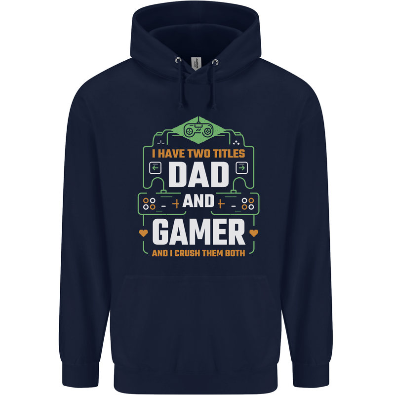 Dad & Gamer Funny Fathers Day Gaming Mens 80% Cotton Hoodie Navy Blue