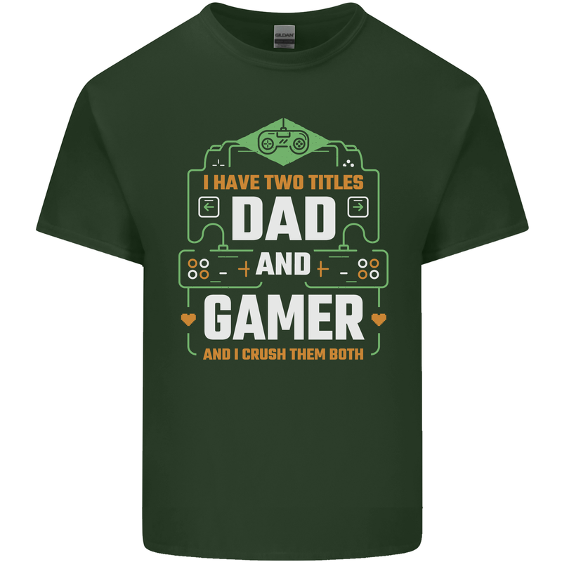 Dad & Gamer Funny Fathers Day Gaming Mens Cotton T-Shirt Tee Top Forest Green