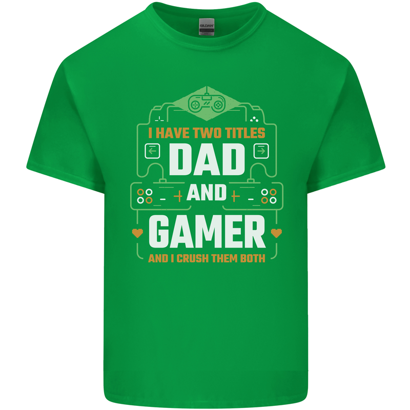 Dad & Gamer Funny Fathers Day Gaming Mens Cotton T-Shirt Tee Top Irish Green