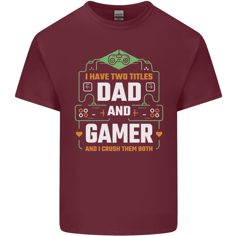 Dad & Gamer Funny Fathers Day Gaming Mens Cotton T-Shirt Tee Top Maroon