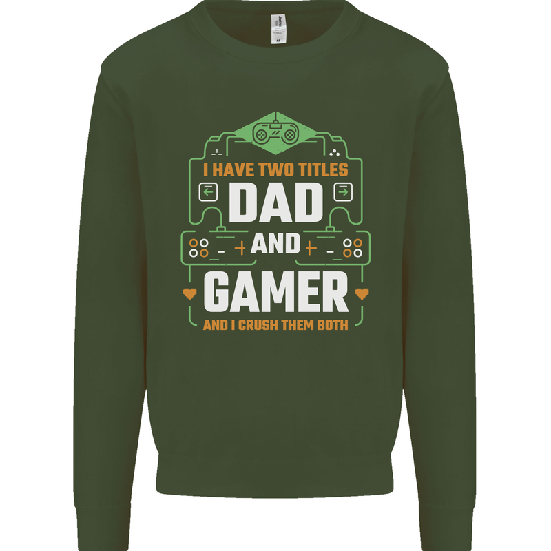 Dad & Gamer Funny Fathers Day Gaming Mens Sweatshirt Jumper Forest Green