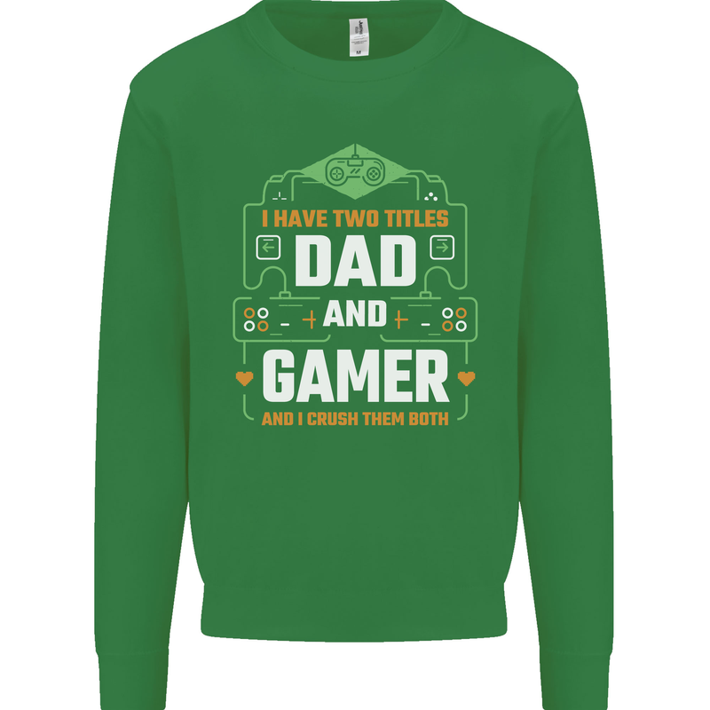 Dad & Gamer Funny Fathers Day Gaming Mens Sweatshirt Jumper Irish Green