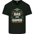 Dad & Gamer Funny Fathers Day Gaming Mens V-Neck Cotton T-Shirt Black