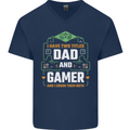 Dad & Gamer Funny Fathers Day Gaming Mens V-Neck Cotton T-Shirt Navy Blue