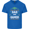 Dad & Gamer Funny Fathers Day Gaming Mens V-Neck Cotton T-Shirt Royal Blue