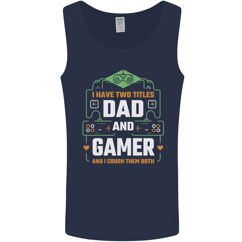 Dad & Gamer Funny Fathers Day Gaming Mens Vest Tank Top Navy Blue