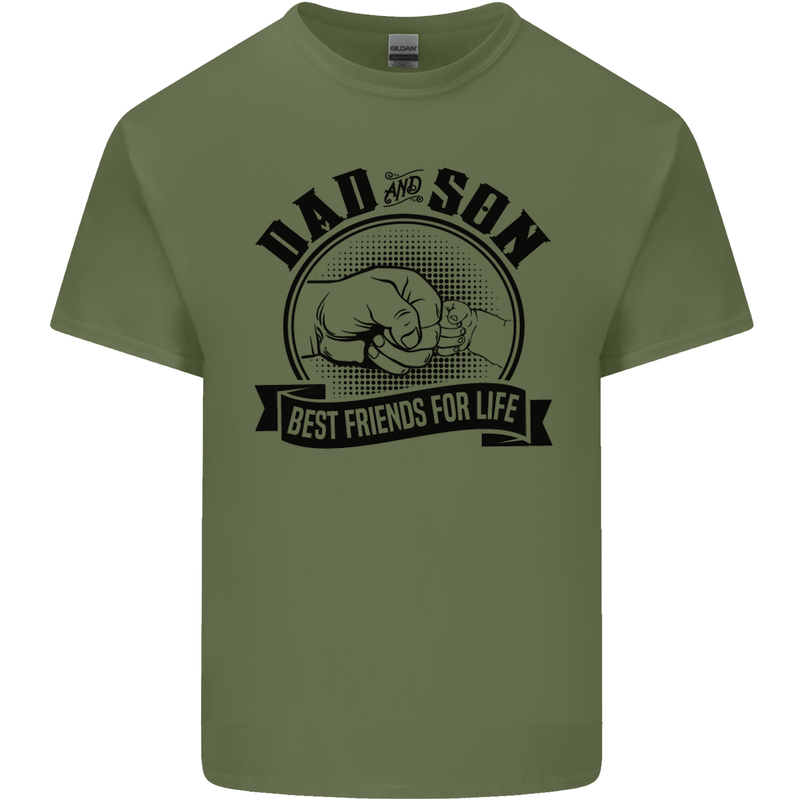 Dad & Son Best Friends Father's Day Mens Cotton T-Shirt Tee Top Military Green