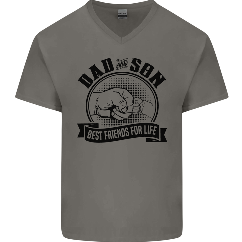 Dad & Son Best Friends Father's Day Mens V-Neck Cotton T-Shirt Charcoal