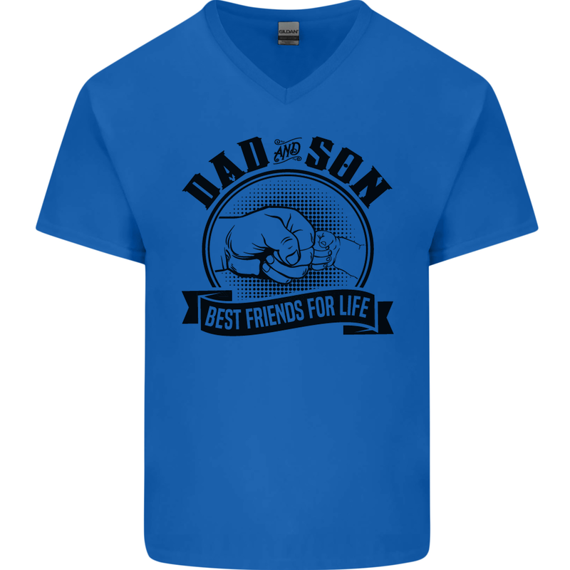 Dad & Son Best Friends Father's Day Mens V-Neck Cotton T-Shirt Royal Blue