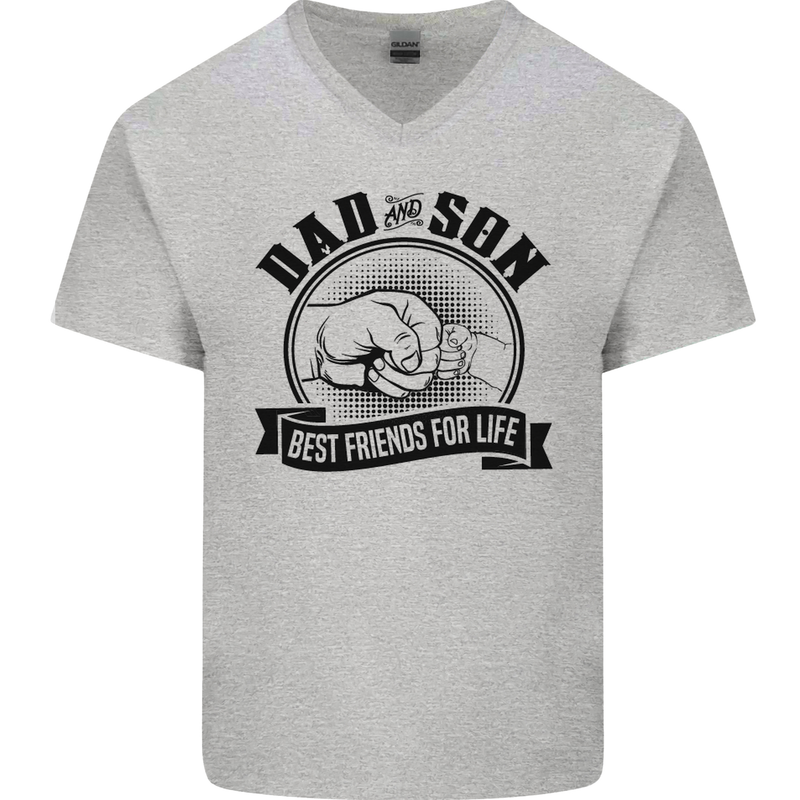 Dad & Son Best Friends Father's Day Mens V-Neck Cotton T-Shirt Sports Grey
