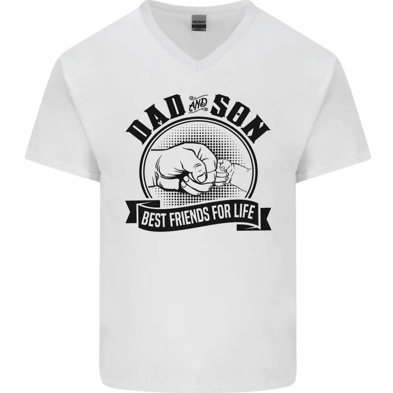 Dad & Son Best Friends Father's Day Mens V-Neck Cotton T-Shirt White