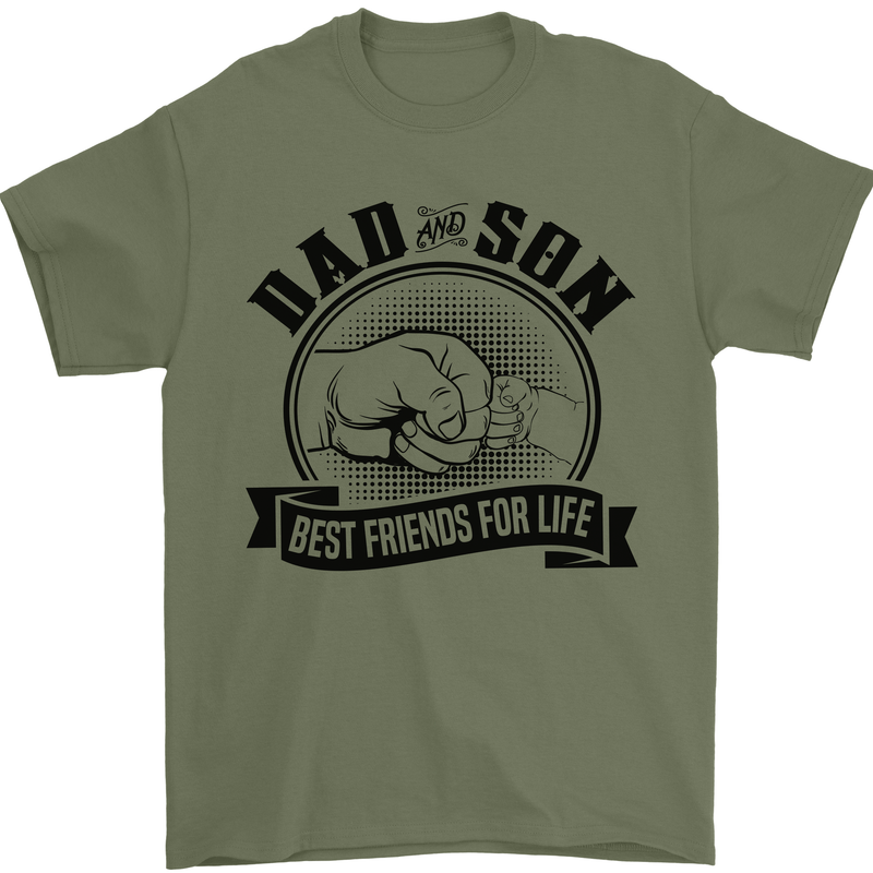 Dad & Son Best Friends For Life Mens T-Shirt Cotton Gildan Military Green