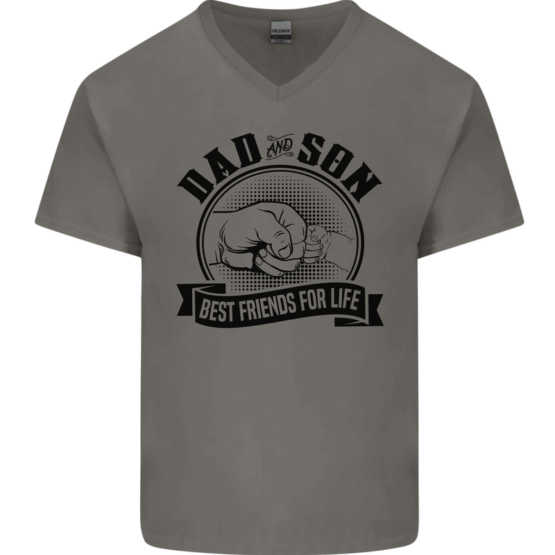 Dad & Son Best Friends For Life Mens V-Neck Cotton T-Shirt Charcoal