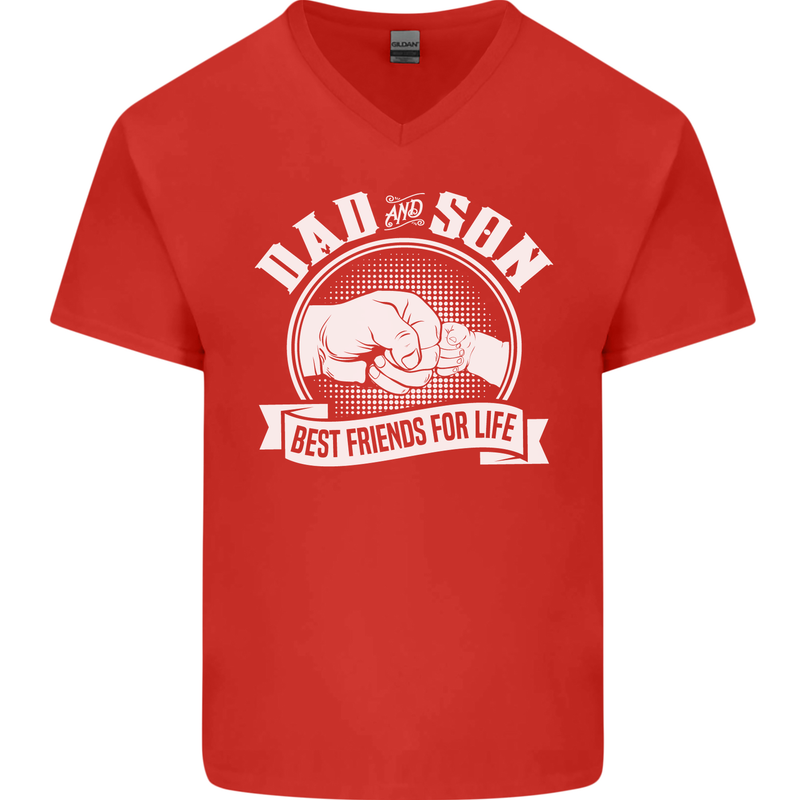 Dad & Son Best Friends for Life Mens V-Neck Cotton T-Shirt Red