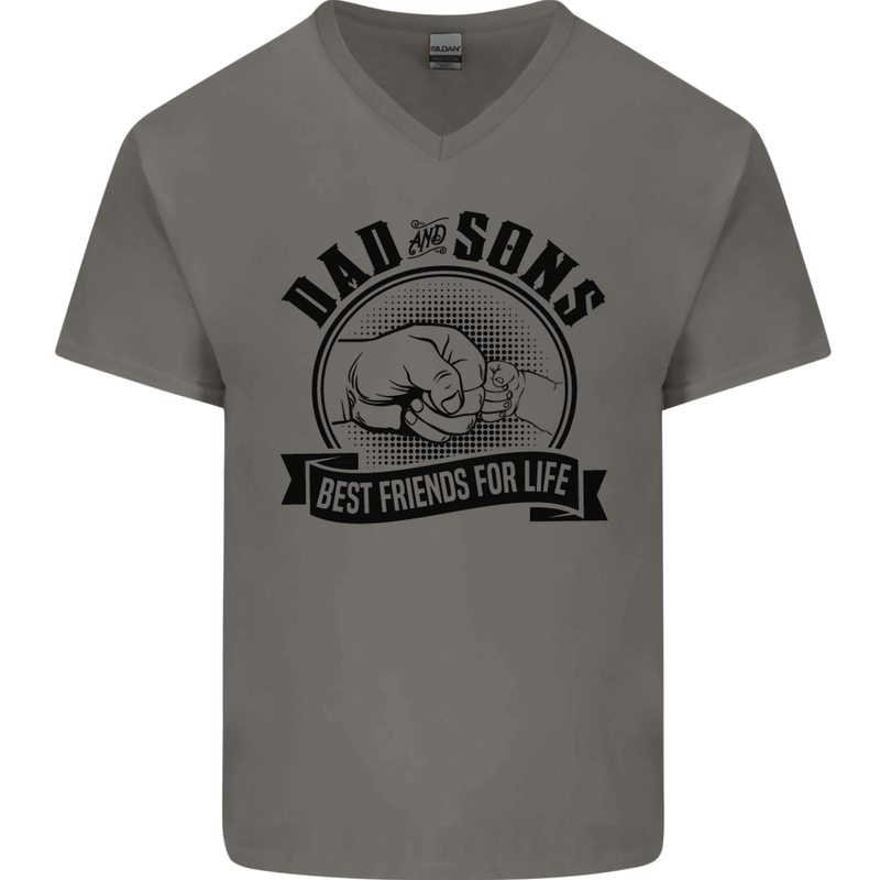 Dad & Sons Best Friends Father's Day Mens V-Neck Cotton T-Shirt Charcoal