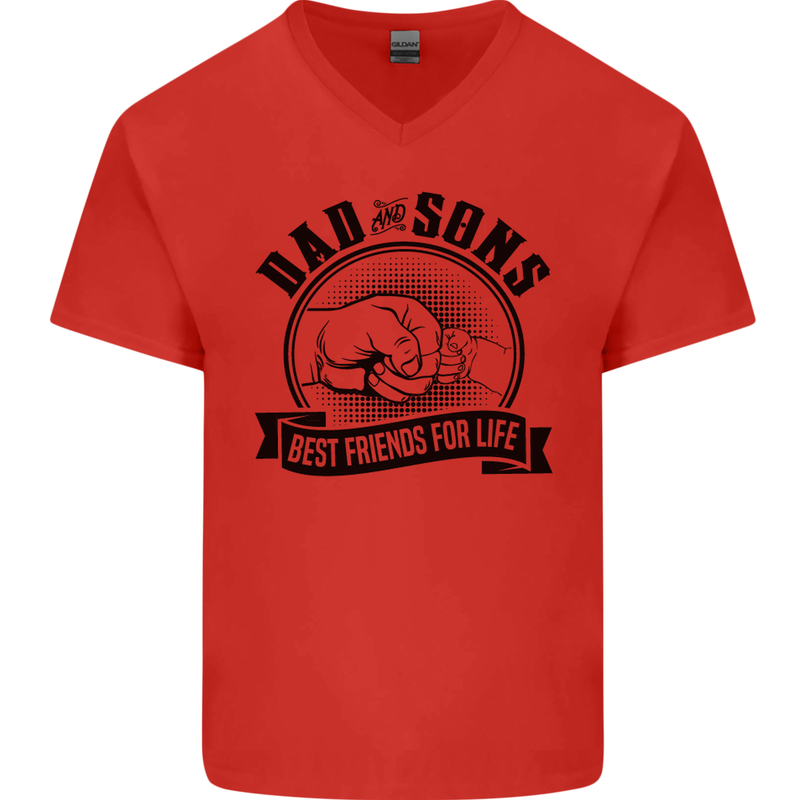 Dad & Sons Best Friends Father's Day Mens V-Neck Cotton T-Shirt Red