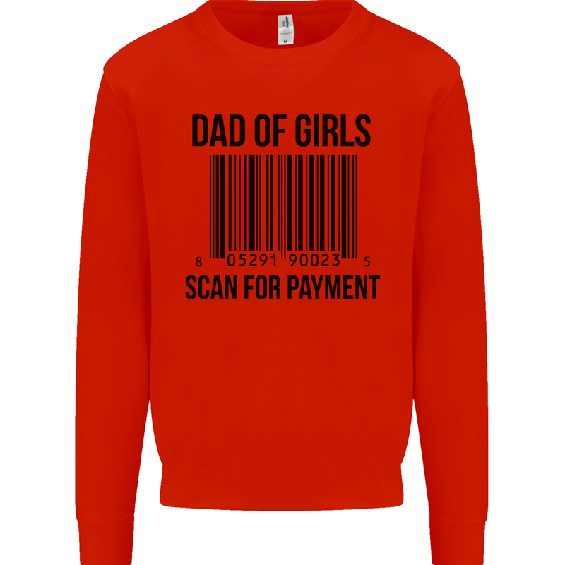 Dad of Girls Scan For Payment Father's Day Mens Sweatshirt Jumper Bright Red