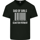 Dad of Girls Scan For Payment Father's Day Mens V-Neck Cotton T-Shirt Black
