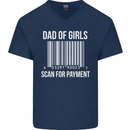 Dad of Girls Scan For Payment Father's Day Mens V-Neck Cotton T-Shirt Navy Blue
