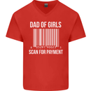 Dad of Girls Scan For Payment Father's Day Mens V-Neck Cotton T-Shirt Red