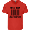 Dad of Girls Scan For Payment Father's Day Mens V-Neck Cotton T-Shirt Red