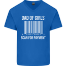 Dad of Girls Scan For Payment Father's Day Mens V-Neck Cotton T-Shirt Royal Blue