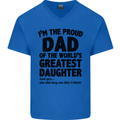 Dad of the Greatest Daughter Fathers Day Mens V-Neck Cotton T-Shirt Royal Blue