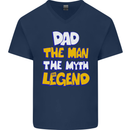 Dad the Man the Myth the Legend Fathers Day Mens V-Neck Cotton T-Shirt Navy Blue
