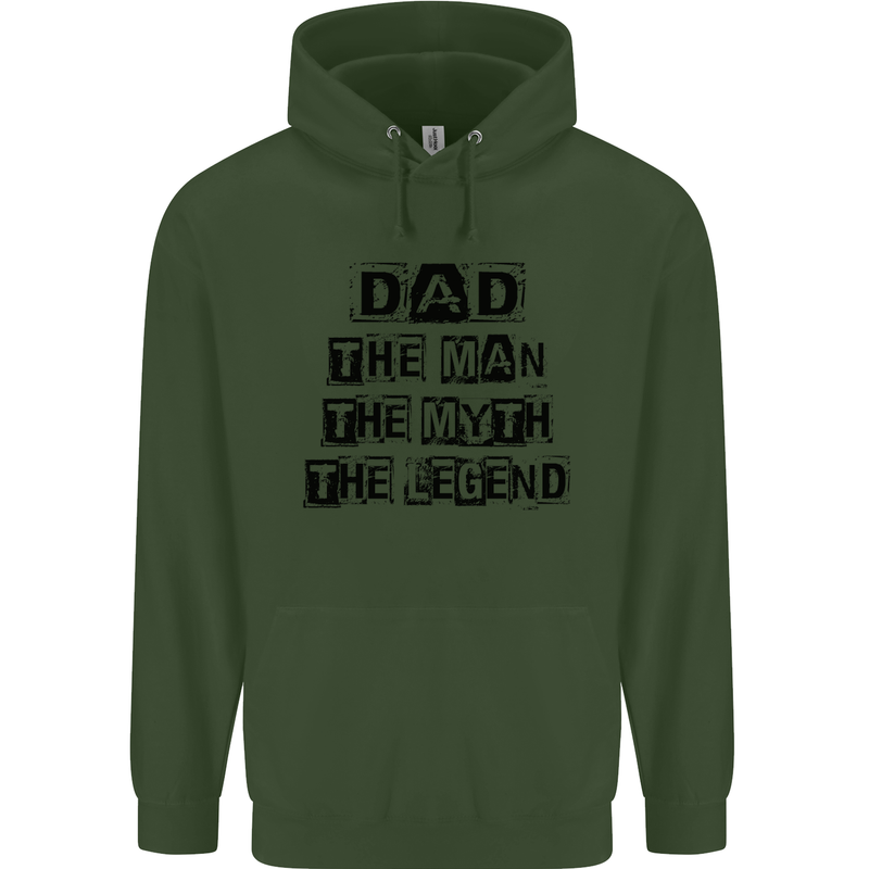 Dad the Man the Myth the Legend Mens 80% Cotton Hoodie Forest Green