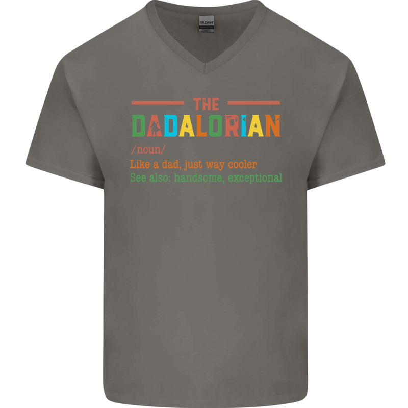 Dadalorian Funny Fathers Day Dad Daddy Mens V-Neck Cotton T-Shirt Charcoal