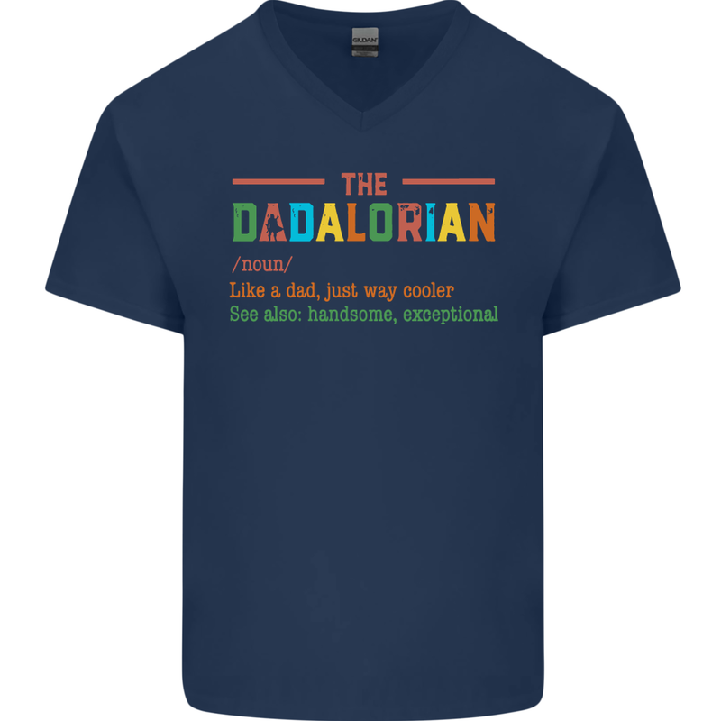 Dadalorian Funny Fathers Day Dad Daddy Mens V-Neck Cotton T-Shirt Navy Blue
