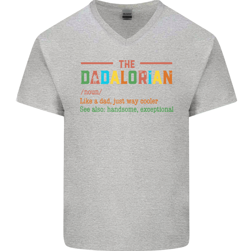 Dadalorian Funny Fathers Day Dad Daddy Mens V-Neck Cotton T-Shirt Sports Grey