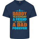 Daddy A Dad Forever Fathers Day Funny Mens V-Neck Cotton T-Shirt Navy Blue