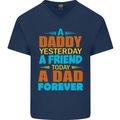 Daddy A Dad Forever Funny Fathers Day Mens V-Neck Cotton T-Shirt Navy Blue